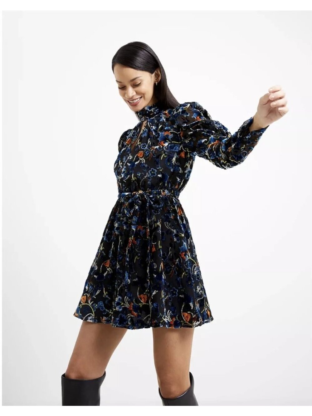 French Connection Avery Burnout Velvet Mini Dress Size 0 - New with Tags - Picture 3 of 9